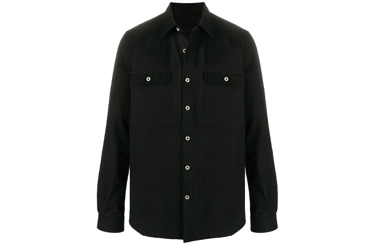 RICK OWENS Shirts Men's Black Square Collar Moderate Shirt