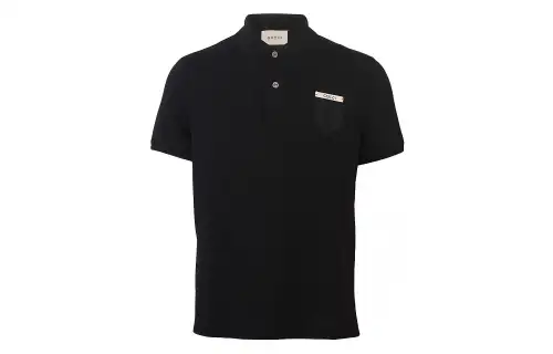 GUCCI Polo Shirts Men's Black Polo Collar Moderate Straight Fit