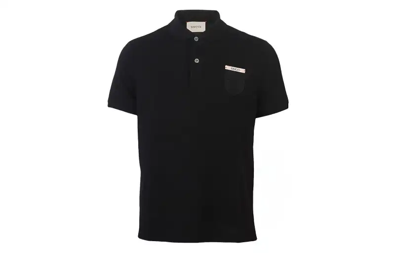 GUCCI Polo Shirts Men's Black Polo Collar Moderate Straight Fit