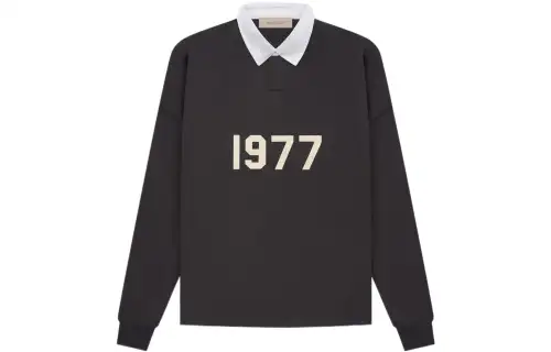 Fear of God Essentials 1977 Series SS22 Rugby Iron Solid Color Digital Print Long Sleeve American Heavy Polo Shirt Autumn Men's Black Iron