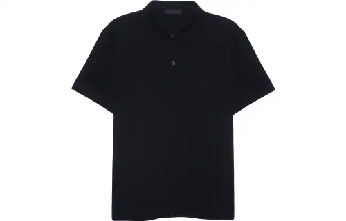 PRADA Polo Shirts Men's Black Polo Collar Moderate Straight Fit
