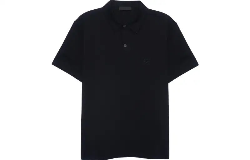 PRADA Polo Shirts Men's Black Polo Collar Moderate Straight Fit