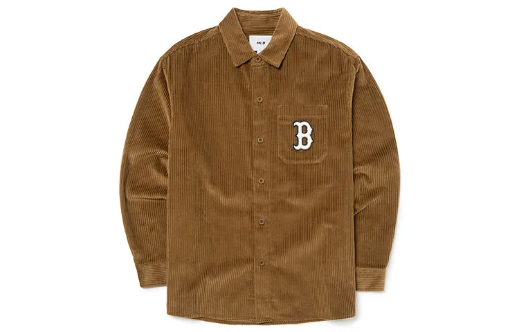 MLB Boston Red Sox Shirts Unisex Brown Lapel Moderate Shirt