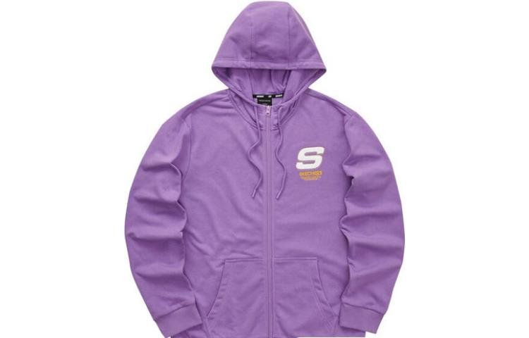 Skechers Colorful Sweatshirts Unisex Crystal Purple Hooded Moderate Cardigan