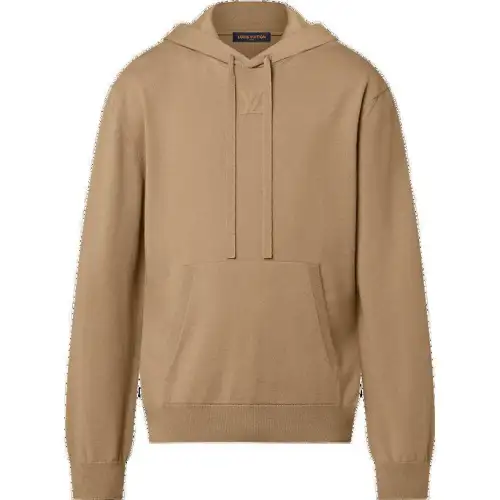 LOUIS VUITTON Embossed Lv Cashmere Hoodie Sweatshirt Men's Khaki