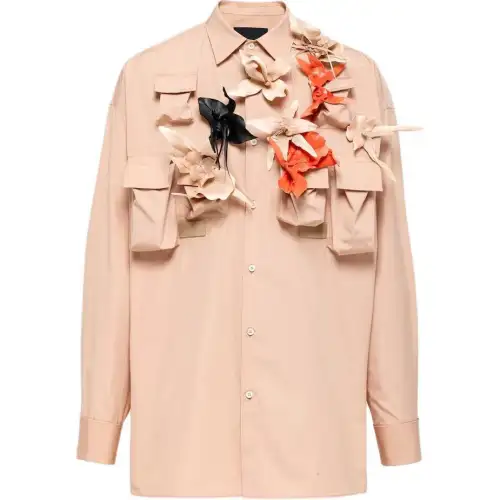 PRADA Cotton Shirt With Floral Appliqués Shirt Men's Multicolor