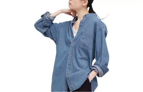 UNIQLO Shirts Unisex Sky Blue Square Collar Moderate Denim