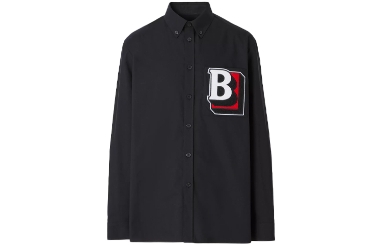 Burberry Burberry Classic Logo Shadow Letters Embroidered Long Sleeve Shirt Men's Black 80481181