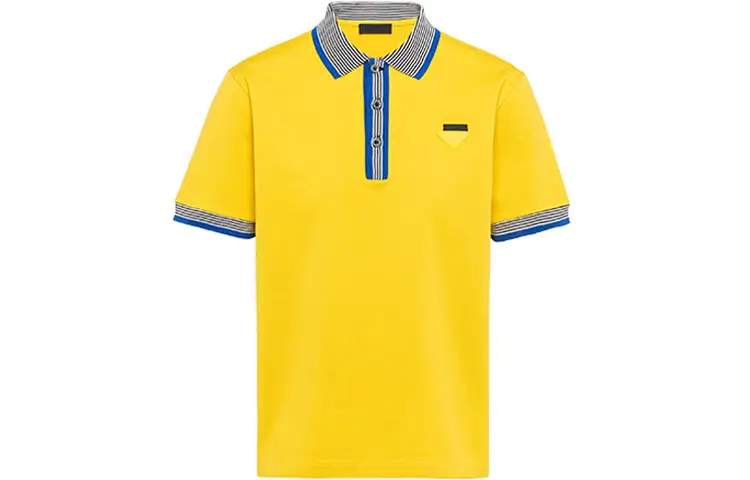 PRADA Polo Shirts Men's Yellow Polo Collar Moderate Straight Fit