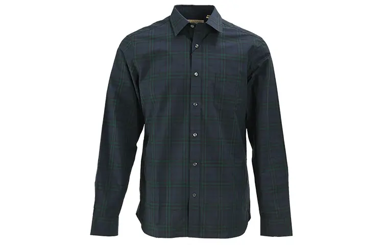 Burberry Shirts Men's Blue Green Plaid Pointed Collar Moderate Shirt