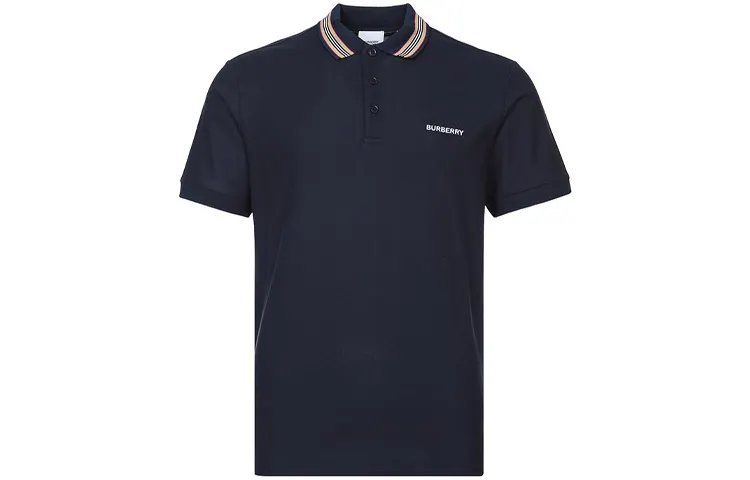 Burberry Polo Shirts Men's Marine Blue Polo Collar Moderate Straight Fit