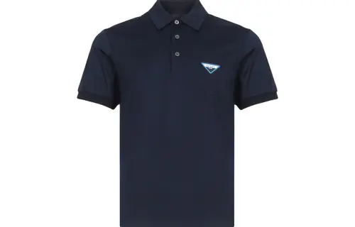 PRADA Polo Shirts Men's Dark Blue Polo Collar Moderate Straight Fit