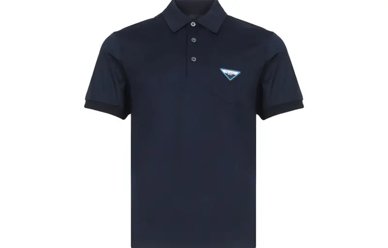 PRADA Polo Shirts Men's Dark Blue Polo Collar Moderate Straight Fit