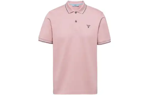 PRADA Polo Shirts Men's Snow Pink Polo Collar Moderate Straight Fit