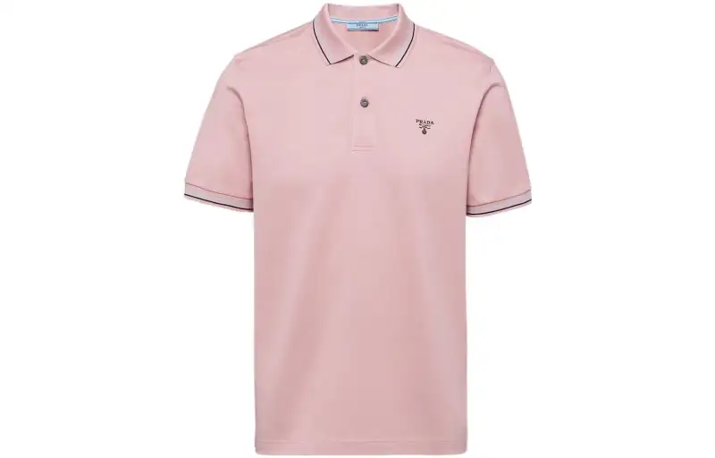 PRADA Polo Shirts Men's Snow Pink Polo Collar Moderate Straight Fit
