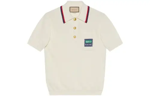 【Previous Season】stripe-trim knitted polo shirt