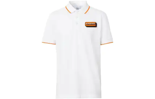 Burberry Logo Applique Cotton Pique Polo Shirt