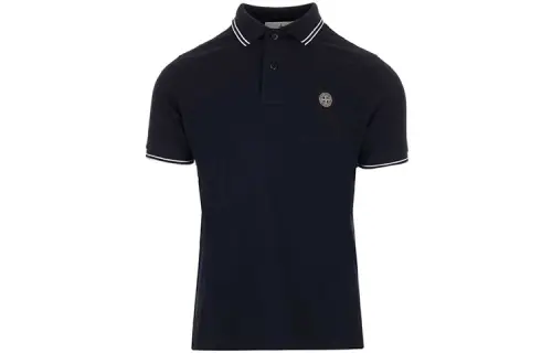 STONE ISLAND Polo Shirts Men's Blue Polo Collar Moderate Straight Fit