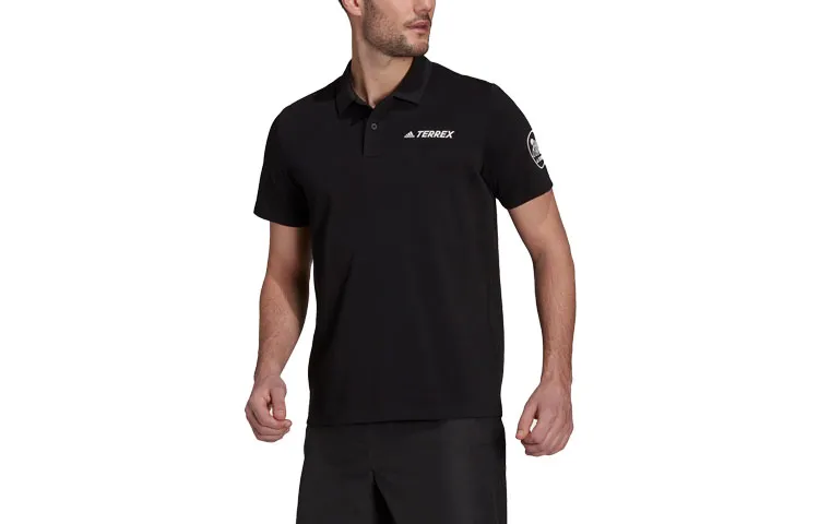 Adidas Polo Shirts Men's Black Polo Collar Moderate Straight Fit