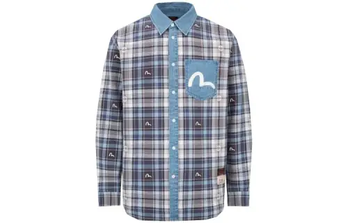 EVISU Shirts Men's Denim Blue Polo Collar Moderate Other