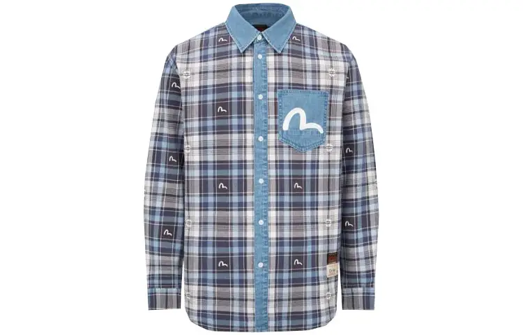 EVISU Shirts Men's Denim Blue Polo Collar Moderate Other