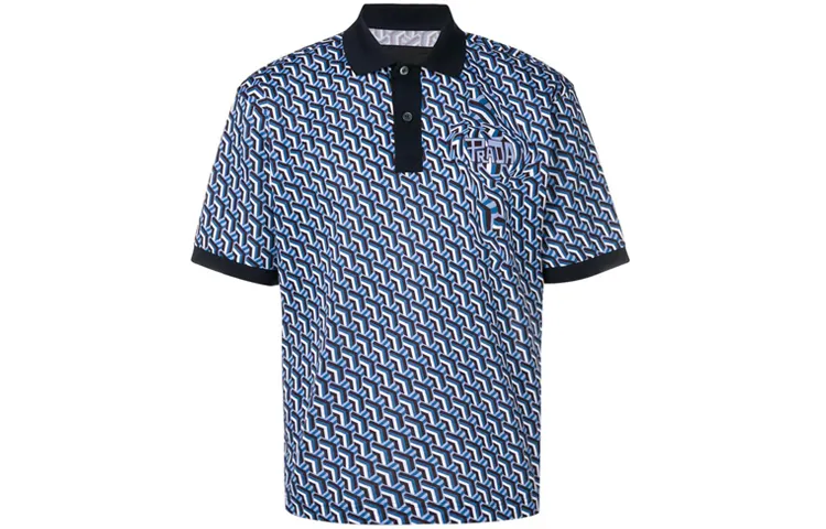 PRADA Polo Shirts Men's Blue Polo Collar Moderate Straight Fit