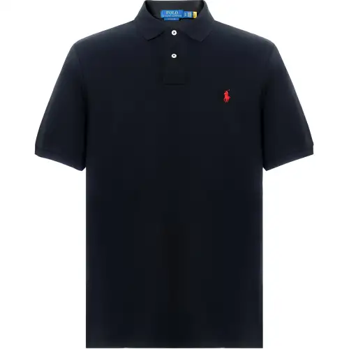 Polo Ralph Lauren Black polo, logo embroidery service, with short sleeve
