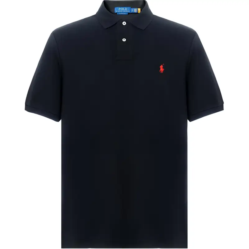 Polo Ralph Lauren Black polo, logo embroidery service, with short sleeve