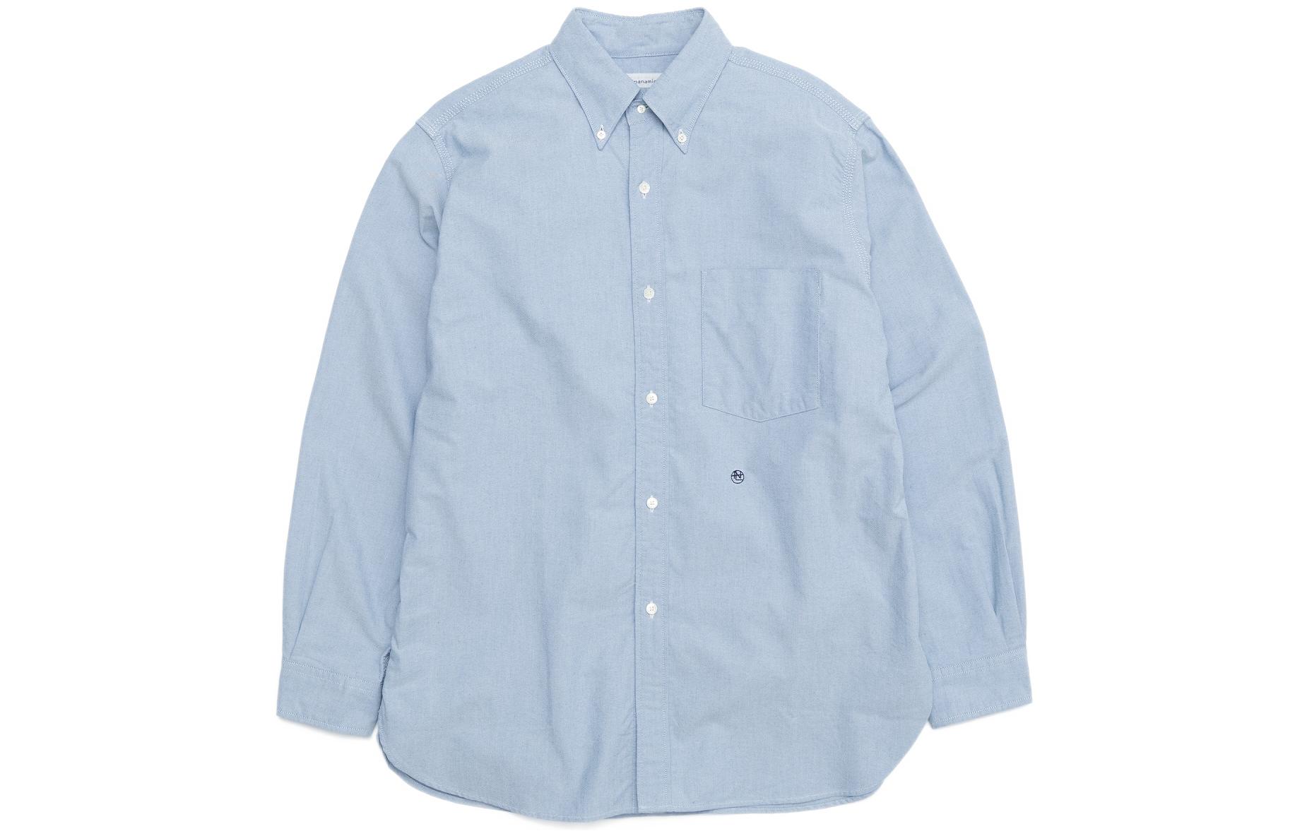 Рубашка nanamica FW21 Button Down Wind Shirt (синяя) — фото 3