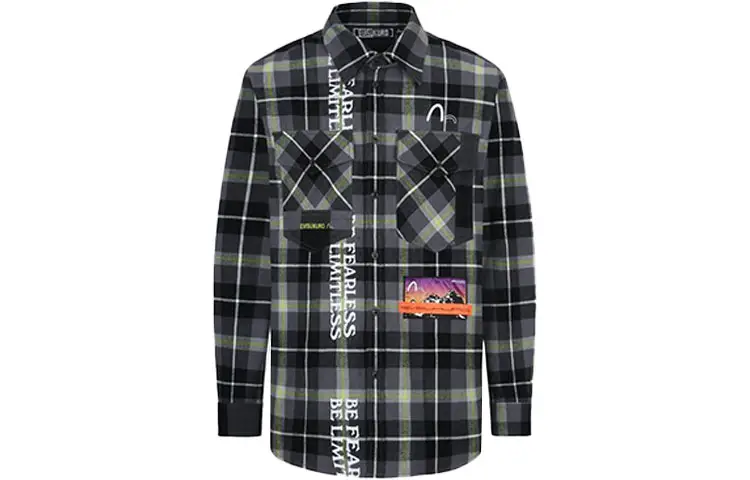 EVISU Shirts Men's Green Plaid Moderate Shirt