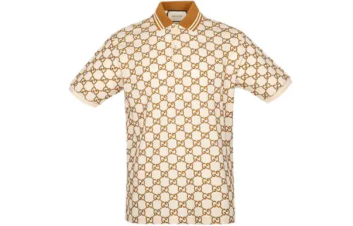 GUCCI Polo Shirts Men's Beige Polo Collar Moderate Straight Fit