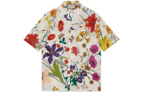 GUCCI Shirts Men's Ivory White Cuban Collar Moderate