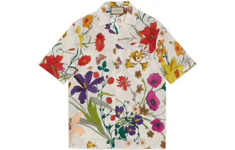 GUCCI Shirts Men's Ivory White Cuban Collar Moderate