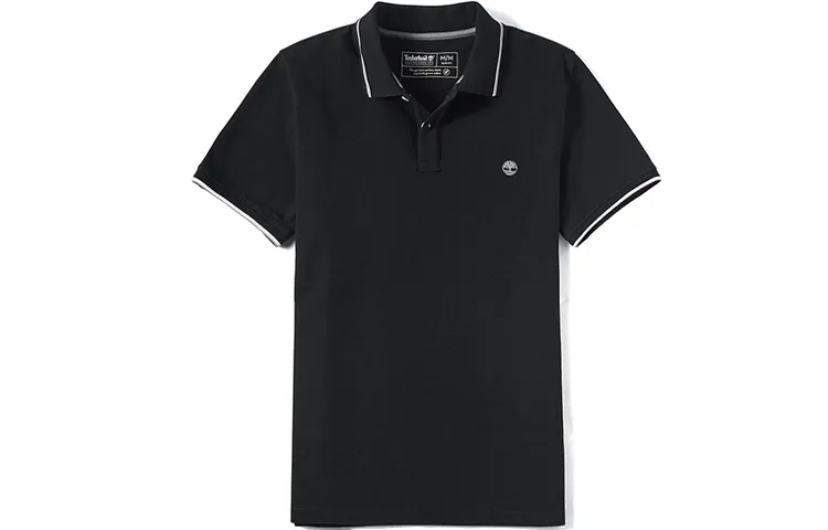 Timberland Polo Shirts Men's Black Polo Collar Moderate Straight Fit