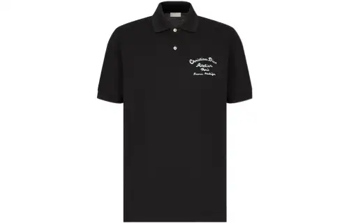 DIOR Quarterly New Products Polo Shirts Men's Black Polo Collar Moderate Straight Fit
