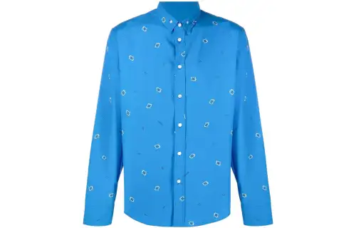 KENZO Shirts Men's Blue Lapel Moderate Shirt