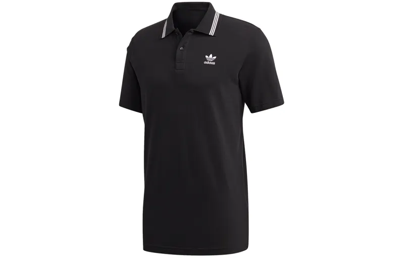 Adidas Originals Trefoil Polo Shirts Men's Black Polo Collar Moderate Straight Fit