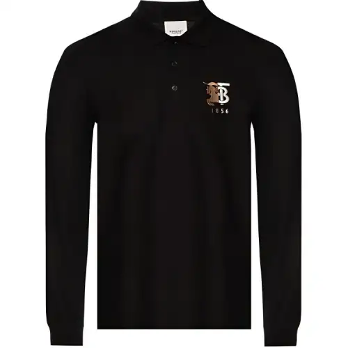Burberry Polo Shirts Men's Black Stand Collar Moderate Straight Fit