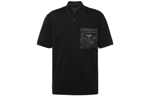 PRADA Polo Shirts Men's Black Polo Collar Moderate Straight Fit