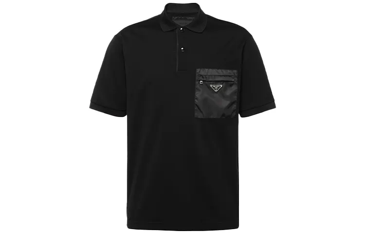PRADA Polo Shirts Men's Black Polo Collar Moderate Straight Fit