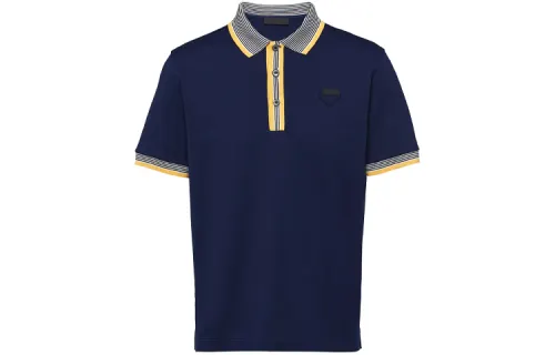 PRADA Polo Shirts Men's Dark Blue Polo Collar Moderate Straight Fit