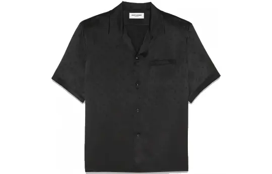 SAINT LAURENT Camp Collar Silk Satin Jacquard Shirt