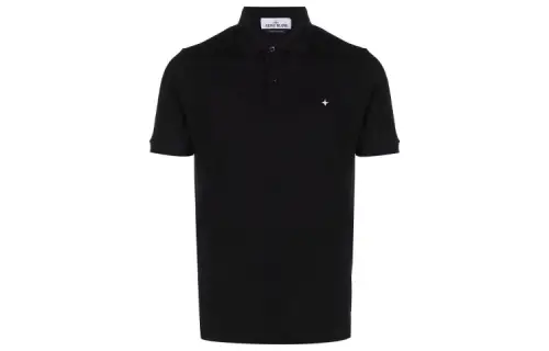 STONE ISLAND Polo Shirts Men's Black Polo Collar Moderate Straight Fit