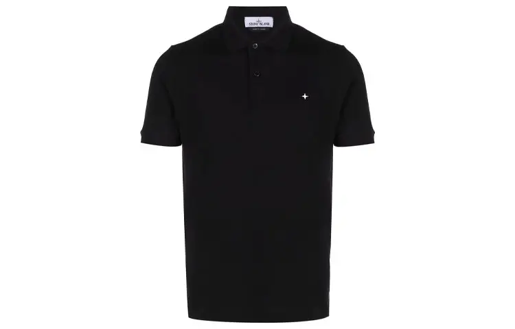 STONE ISLAND Polo Shirts Men's Black Polo Collar Moderate Straight Fit