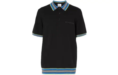 Burberry Mens Logo Stripe Casual Short Sleeve Polo Shirt Black
