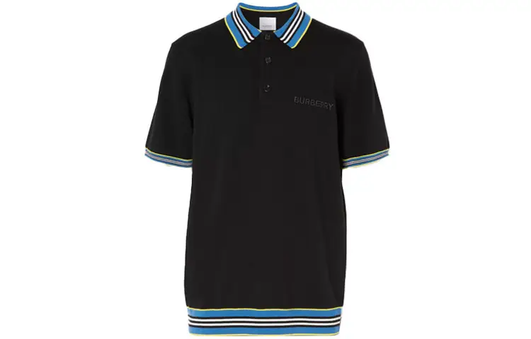 Burberry Mens Logo Stripe Casual Short Sleeve Polo Shirt Black