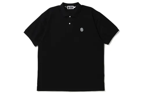 A BATHING APE Head Series Polo Shirts Men's Black Polo Collar Moderate Straight Fit