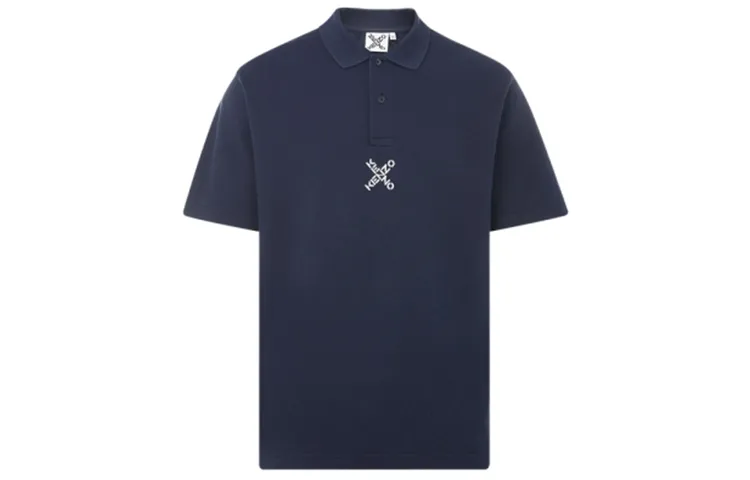 KENZO Polo Shirts Men's Navy Blue Polo Collar Moderate Straight Fit