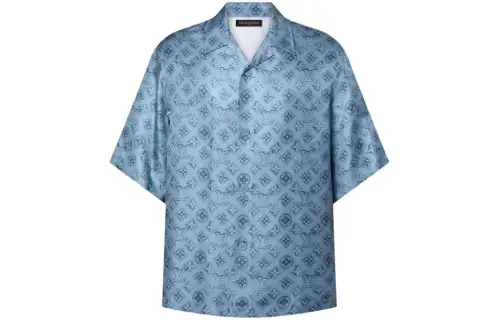 LOUIS VUITTON Shirts Men's Blue Cuban Collar Moderate Other