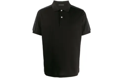 PRADA Polo Shirts Men's Black Polo Collar Moderate Straight Fit